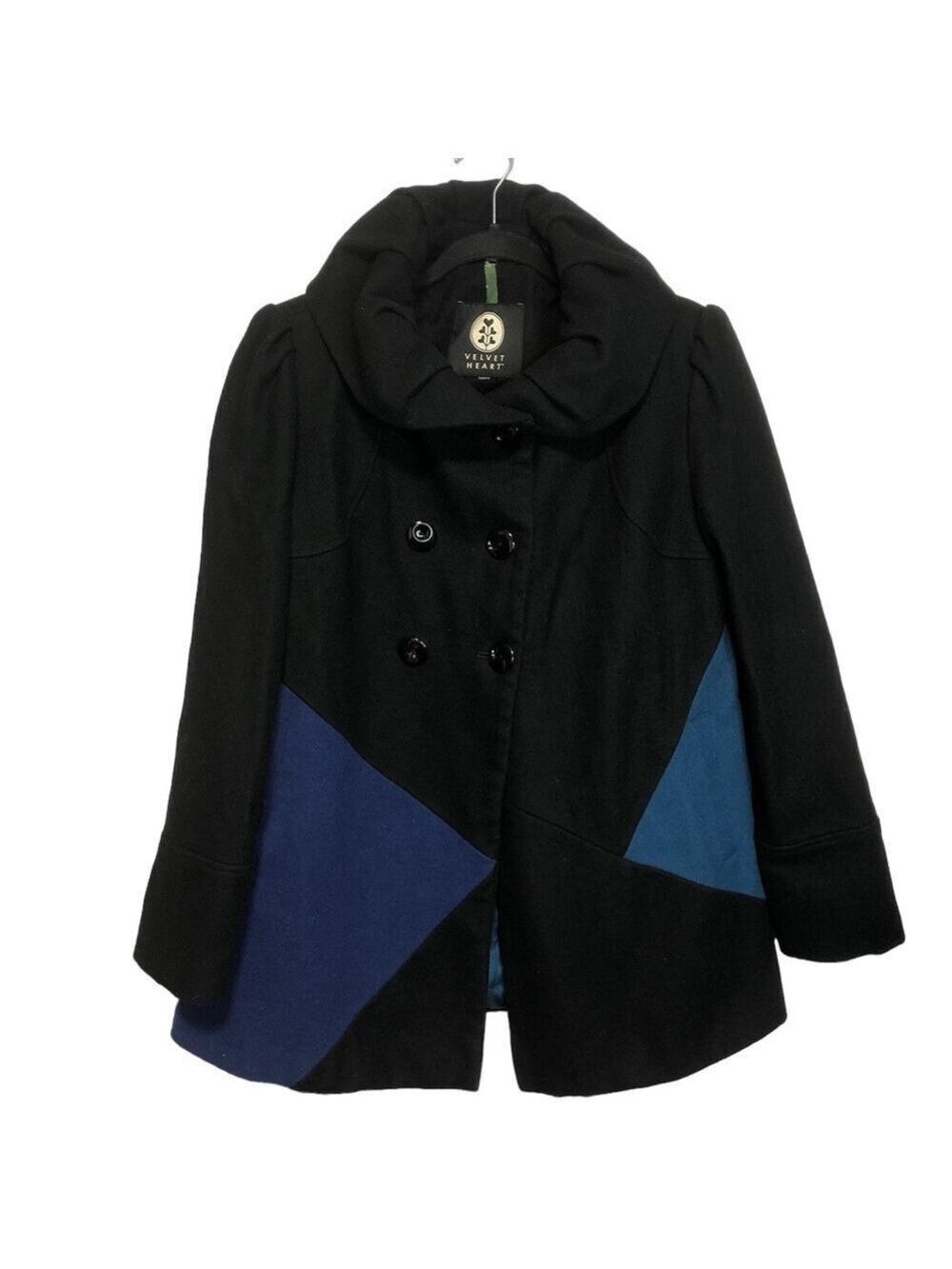 Velvet Heart Wool Blend Two Tone Double Breasted Peacoat, size M
